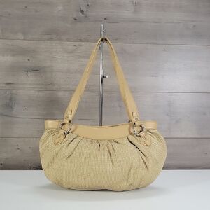 Sabrina Scala Neutral Beige Woven Leather Shoulder Bag - Stylish Everyday Tote